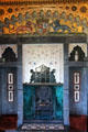 Lord Bute Coat-of-Arms & fireplace with ornately carved chimney piece in Arab Room at Cardiff Castle. Cardiff, Wales.