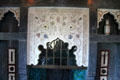 Fireplace & chimney piece carved with the name of William Burges as a memorial by Lord & Lady Bute to their architect in Arab Room at Cardiff Castle. Cardiff, Wales.