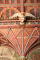 Carved angel holding shield In Banqueting Hall at Cardiff Castle. Cardiff, Wales.