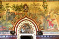 Painted mural of scene from Anarchy by Horatio Walter Lonsdale & archway with monk in study at Cardiff Castle. Cardiff, Wales.