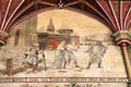 Painted mural of scene from Anarchy of Matilda, contender for the throne, walking across the ice by Horatio Walter Lonsdale in Banqueting Hall at Cardiff Castle. Cardiff, Wales.