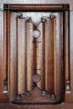 Wood panel carved to resemble elaborate folded material at Cardiff Castle. Cardiff, Wales.