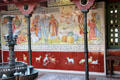 Tiled wall illustrating life of the prophet Elijah, along with Hebrew text, in Roof Garden at Cardiff Castle. Cardiff, Wales.