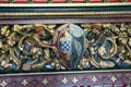 Frieze with coat of arms in Small Dining Room at Cardiff Castle. Cardiff, Wales.