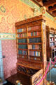 Carved wood bookcases original to the library at Cardiff Castle. Cardiff, Wales.