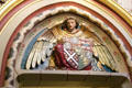 Carved angel in spiral staircase at Cardiff Castle. Cardiff, Wales.