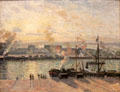Sunset, the Port of Rouen Steamboats painting by Camille Pissarro at National Museum of Wales. Cardiff, Wales.