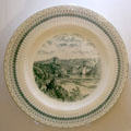 Porcelain plate with painting of Menai Bridge in scenic setting at National Museum of Wales. Cardiff, Wales