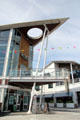 Modern building housing pubs & restaurants overlooking Cardiff Bay. Cardiff, Wales.