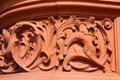 Detail of carved terracotta panel on the Pierhead building at Cardiff Bay. Cardiff, Wales.