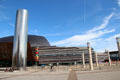 Water Tower sculpture/fountain by William Pye on Roald Dahl Plass in front of Wales Millennium Centre at Cardiff Bay. Cardiff, Wales.