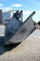 Hull of wrecked ship part of Merchant Seafarers War Memorial at Cardiff Bay. Cardiff, Wales.