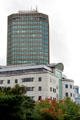 Modern buildings viewed from Cathays Park area of Cardiff. Cardiff, Wales.