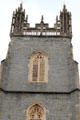 Perpendicular tower surmounted with open gothic pinnacles of St John the Baptist Church in Cardiff City Centre. Cardiff, Wales.