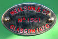 Makers plate of "No 1" locomotive by Neilson of Glasgow at Penrhyn Castle Rail Museum. Bangor, Wales.