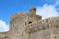 Polygonal tower set into massive walls at Caernarfon Castle. Caernarfon, Wales.