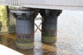 Pillars supporting Stephenson's railway bridge over Conwy River. Conwy, Wales.
