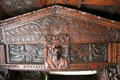 Decorative carved wood panel set over a doorway at Plas Newydd. Llangollen, Wales.