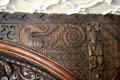 Detail of carved wood panel at Plas Newydd. Llangollen, Wales.