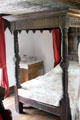 Four poster bed with carved posts, back & upper panels at Plas Newydd. Llangollen, Wales.