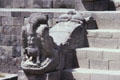 Railings on steps carved with mythical beasts at Borobudur. Indonesia.