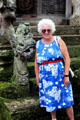 All visitors to Balinese temples must wear temple scarves around waist. Bali, Indonesia.