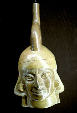 Moche bottle with face in Gold Museum in Lima. Peru.