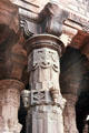 Carved stone column on temple at Mandore in Jodhpur. India.