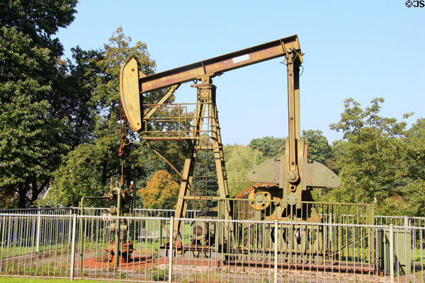 "Nodding donkey" used after WWII when significant oil fields were discovered in the Netherlands at Arnhem Openlucht Museum. Arnhem, Netherlands.