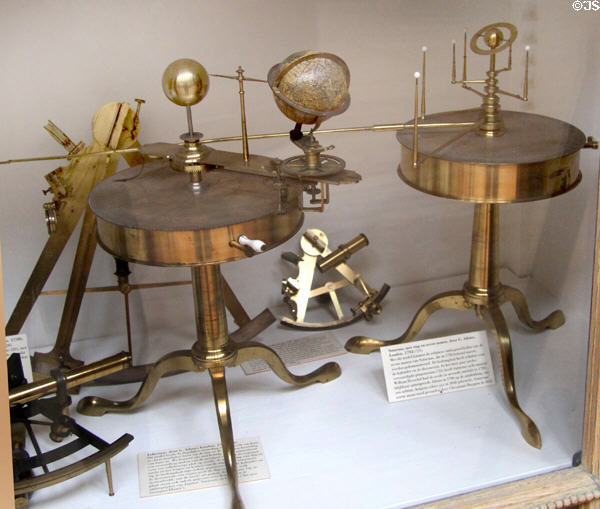 Brass models of solar system which track planetary movement plus sextants at Teylers Museum. Haarlem, Netherlands.