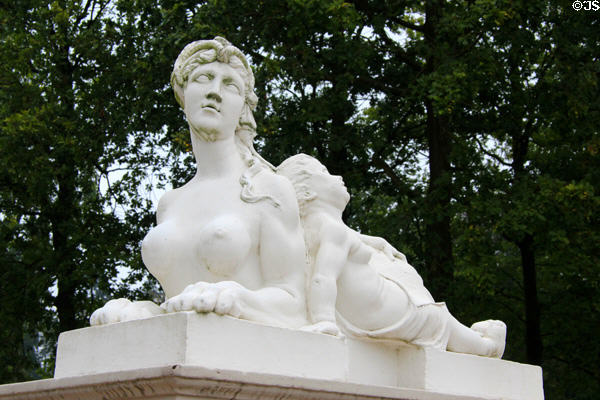White marble sphinx in formal gardens. Het Loo, Netherlands.