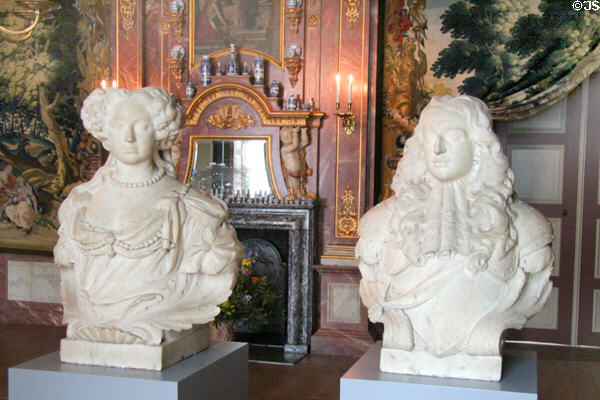 Busts of Queen Mary II & King Willem III in Old Dining Room. Het Loo, Netherlands.