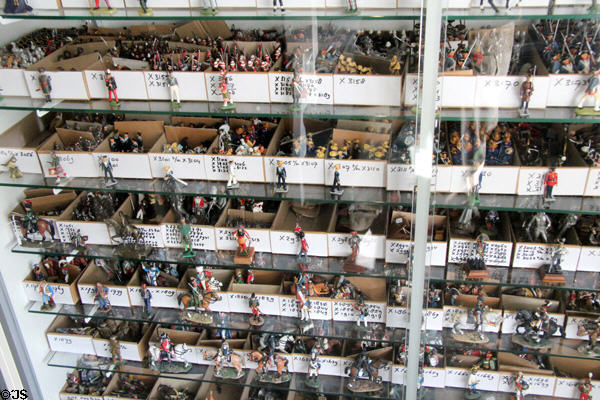 Various tin figures sorted into stock boxes at National Tin Figure Museum. Ommen, Netherlands.