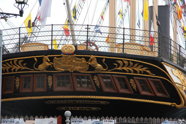 Gilded decorations on stern of SS Great Britain. Bristol, England.