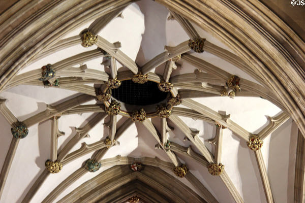 Detail of vaulting in Bristol Cathedral. Bristol, England.