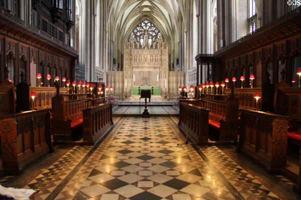 Chancel & choir stalls at Bristol Cathedral. Bristol, England.