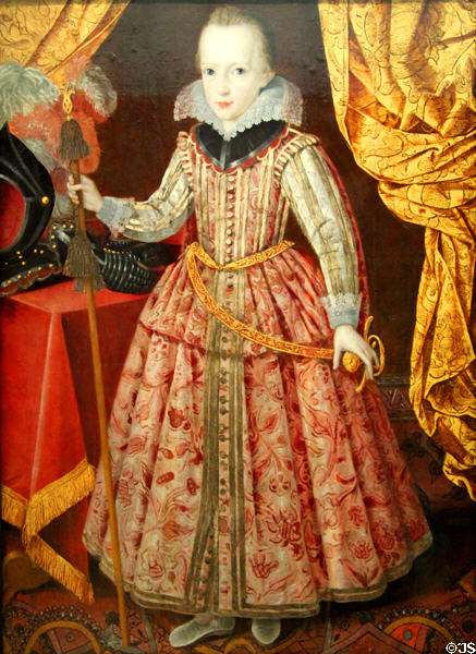 Charles I when Duke of York painting (1605) by Robert Peake, the earliest known portrait of the future King, at Bristol Museum & Art Gallery. Bristol, England.