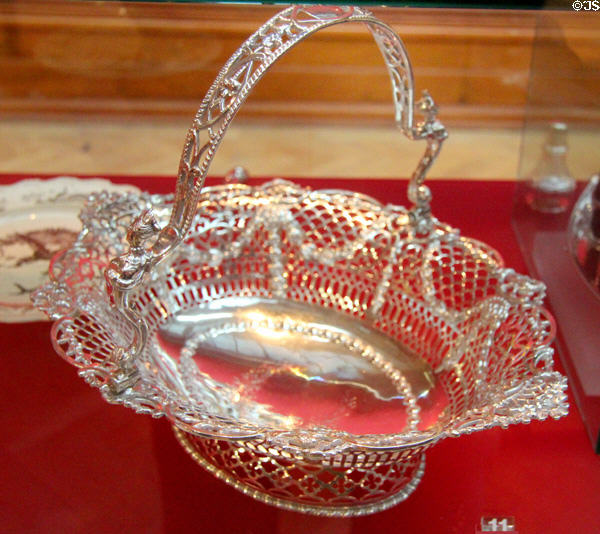 Silver bread basket (c1772-3) by Burrage Davenport, London at Bristol Museum & Art Gallery. Bristol, England.