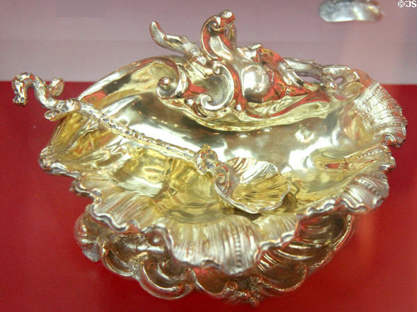Silver-gilt salt & spoon (1851-2) by Robert Garrard, London at Bristol Museum & Art Gallery. Bristol, England.