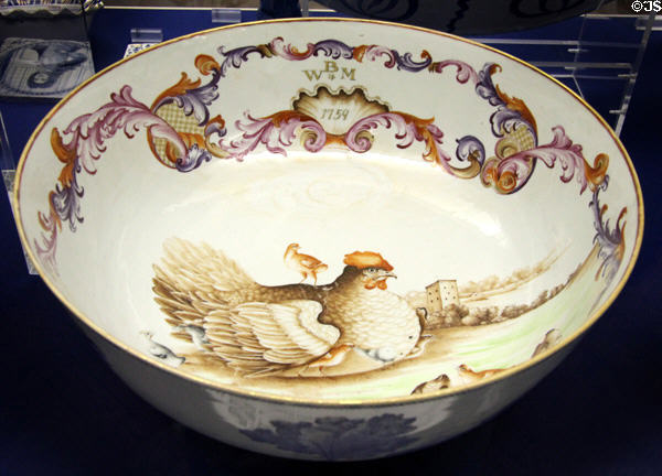 Ceramic bowl (1759) made in Jingdezhen China at Bristol Museum & Art Gallery. Bristol, England.