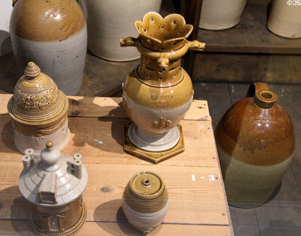 Examples of Bristol stoneware containers for everyday use dating mostly from 1880s at Bristol Museum & Art Gallery. Bristol, England.
