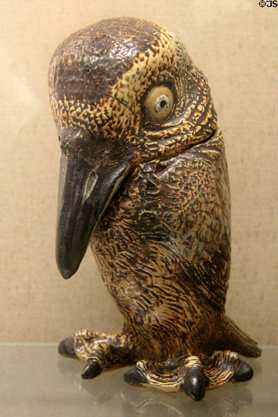 "Wally Bird" stoneware tobacco jar sculpture (c1882) by Martin Brothers pottery in London at Bristol Museum & Art Gallery. Bristol, England.
