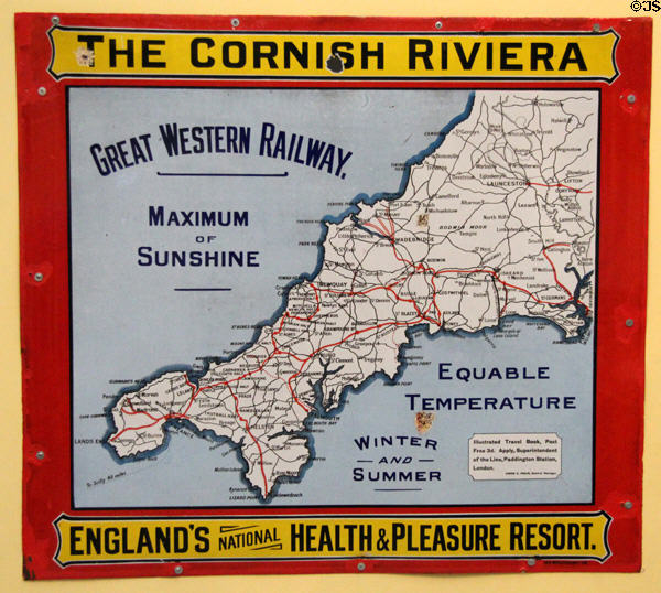 GWR poster advertising the delights of a holiday on "The Cornish Riviera" at STEAM Museum of Great Western Railway. Swindon, England.