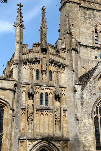 Statuary & spires on Church of St. John the Baptist. Burford, England.