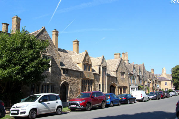 Cotswold stone buildings of various eras (14th-17thC) lining High St. Chipping Campden, England.