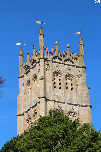Detail of tower of St James Church & its pinnacles. Chipping Campden, England.