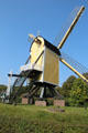 Post-Mill from Huizen used to grind grain for 250 years reflecting the durability & efficiency of its design at Arnhem Openlucht Museum. Arnhem, Netherlands.