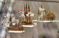 Detailed tin figure models of sailing ships at National Tin Figure Museum. Ommen, Netherlands.