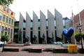 New Zwolle City Hall on Grote Kerkplein Square highlighted by the Rodin statue, entitled "Adam". Zwolle, Netherlands.