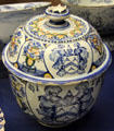 Ceramic punch bowl & cover with the arms of Worshipful Company of Carpenters atrib Edward Ward's Temple Back pottery in Bristol at Bristol Museum & Art Gallery. Bristol, England.
